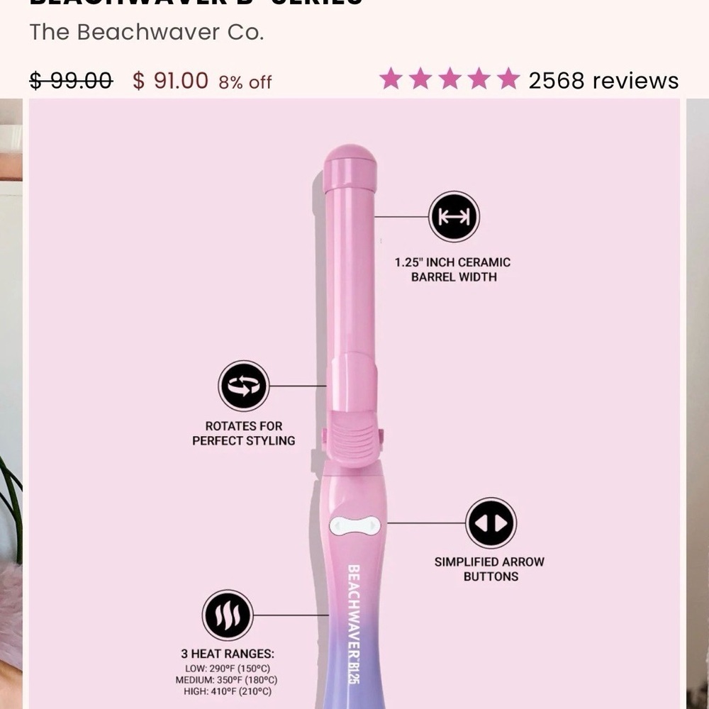 The Beachwaver Co. Pink Ceramic Rotating Curling Iron